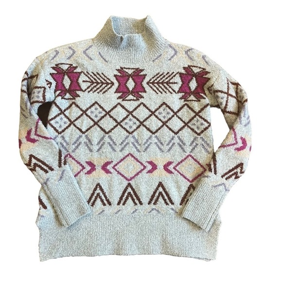 Lou & Grey Sweater Size XS Mock Neck Gray Fair Isle Tunic Winter Comfy Cozy - Picture 3 of 12